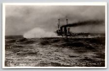 US Battleship Taking A Plunge Rough Waters RPPC Muller N. Moser  Postcard Y25
