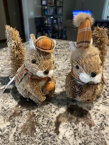 2er Set Sisal Eichhörnchen mit karierten Hüten - Neu - Bild 1 von 3
