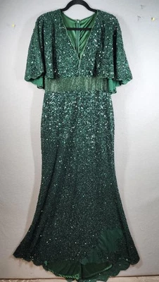 Vestido Mac Duggal Mujer Talla 12 Verde Lentejuelas Vestido Noche Formal Manga Capa Foto 1 de 4