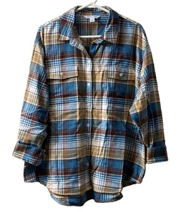 Old Navy Boyfriend blau & braun kariertes Langarm Flanellhemd für Damen - Größe XL - Bild 1 von 3