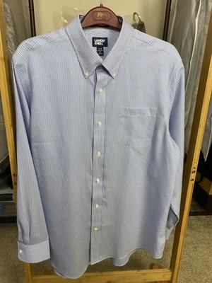 Camisa de vestir Lands’ End 17-35 ajuste tradicional azul blanco a rayas abotonadas Foto 1 de 4