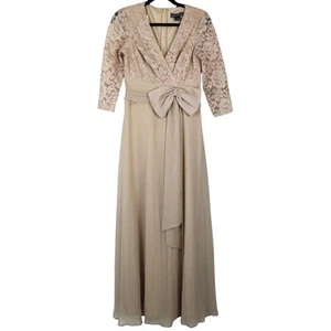 Jessica Howard Beige Mother of the Bride Dress Lace Bow Glitter Rhinestone 4p - Picture 1 of 9