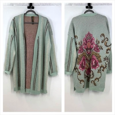 Cárdigan Grueso Aratta Silent Journey OS Verde Floral Boho Indie Lana Mohair  Foto 1 de 4