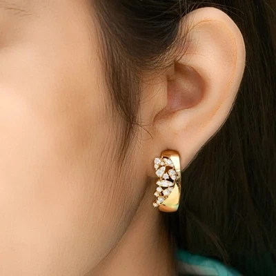 Round Cut Lab Created Diamond Women's Pretty Hoop Earring 14k Yellow Gold Plated - Image 1 of 4