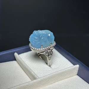 Anello Pixiu Uomo Amuleto Giada Giadeite Blu Ghiaccio Naturale Attraente Ricchezza Vintage - Foto 1 di 11