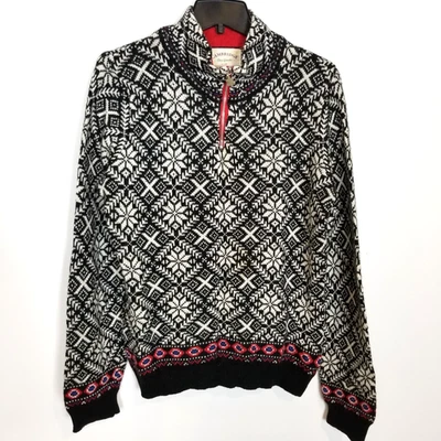 Pullover de colección Cambridge Dry Goods lana de cordero alpaca L Fair Isle 1/4 cremallera negro Foto 1 de 4