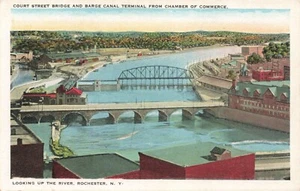 Postcard Court Street Bridge & Barge Canal Terminal River Rochester New York NY - Bild 1 von 2