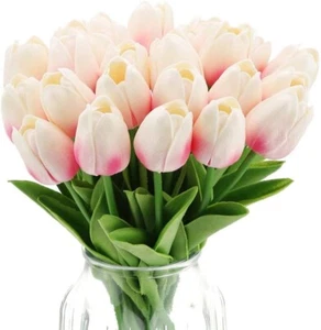 24 Flores De Tulipanes Artificiales, Flores De Seda De Tacto Real, Tulipan Am... - Picture 1 of 7