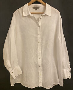 20+ BELLE CURVE White Linen Opal Colour Buttons Button Up Long Sleeve Shirt Top