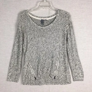 Anthropologie Quinn Sweater Womens S Marled Knit Zippers Black White Pullover - Picture 1 of 5