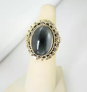 Anello Vintage WHITING & DAVIS Vetro Grigio Smokey Cabochon Tono Oro 5 Regolabile - Foto 1 di 7