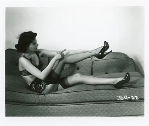Vintage Risque Pinup Photo Joa 22 Lingerie on Couch Irving Klaw 4X5 - Picture 1 of 1