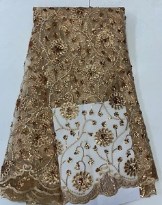 New Designs African Lace Fabric Embroidered With Sequins Wedding Evening 5 Yards - Picture 1 of 6