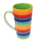 Rainbow Large Ceramic Hot Chocolate Tall Tea Coffee Mug Bright Stripey Colours