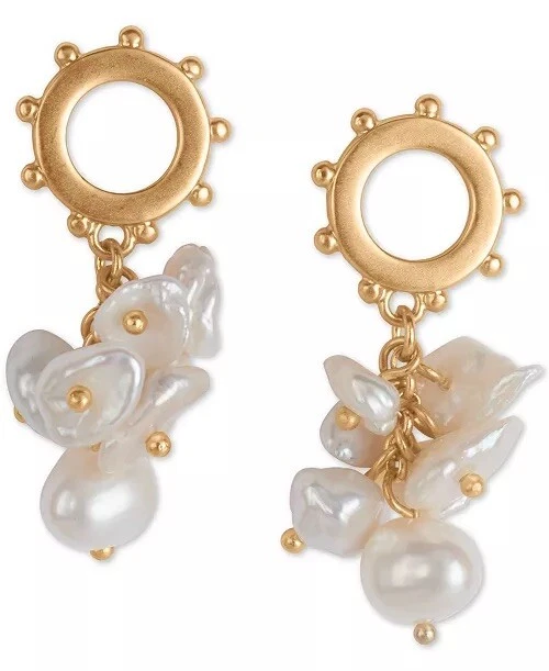 lucky brand gold tone freshwater pearl cluster drop earrings new with tags - Image 1 of 4