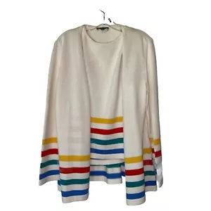 St. John Sport 2 piezas Crema Multi Rayas Mezcla Lana Twinset Suéter Conjunto Talla L - Imagen 1 de 19