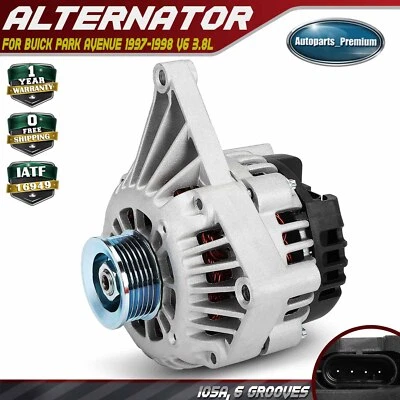 Alternator for Buick Park Avenue 1997-1998 V6 3.8L 105Amp 12V CW 6-Groove Pulley - Image 1 of 4