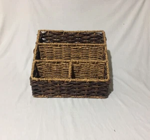 Vintage Metal Wicker Rattan Mail Desk Office Organizer Storage Sorter - Picture 1 of 7