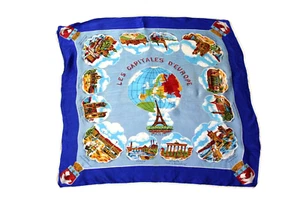 WWII Era 1940's Vintage Les Capitales D' Europe Scarf - 32"X30" - Picture 1 of 5