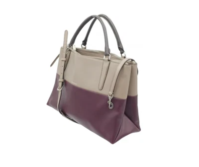 Coach Burgundy and Grey Borough Triple Compartment Satchel Zip Closure - Image 1 of 4