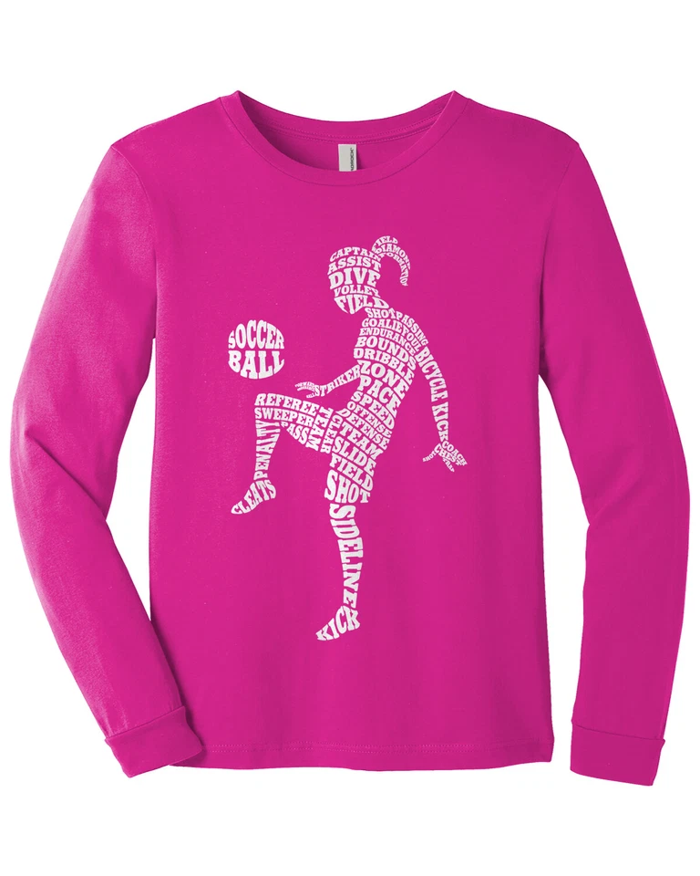 Soccer Player Typography Youth Long Sleeve T-Shirt Girl Athlete Gift - Image 1 of 1