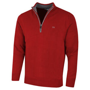 Calvin Klein Mens 2024 Chunky Knit Cotton 1/2 Zip CK Golf Sweater 46% OFF RRP