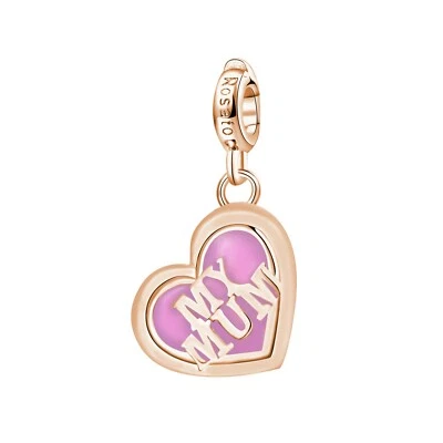 Ciondolo charm cuore my mum argento rosa e smalto Rosato RZ059 - Immagine 1 di 2
