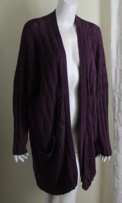 Cárdigan Suéter Eskandar O/S HERMOSO CABLE PÚRPURA 36" Largo Lino Pesado Foto 1 de 4