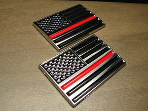 (2) THIN RED LINE AMERICAN TACTICAL FLAG 3D EMBLEMS STICKERS DECAL FIREFIGHTERS - Picture 1 of 12