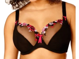 Sujetador Completo Negro y Rosa 30E Con Aros con Detalle Floral Semi Transparente Sexy - Imagen 1 de 2