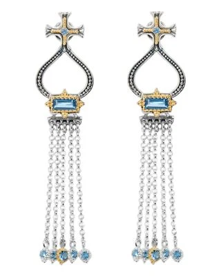Konstantino Dome Silver 18K Gold Blue Spinel Tassle Earrings SKKJ705-478 - Image 1 of 4