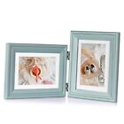 5X7 Double Wooden Hinged Picture Frame Horizontal 5x7 & Vertical 5x7 Teal Blue