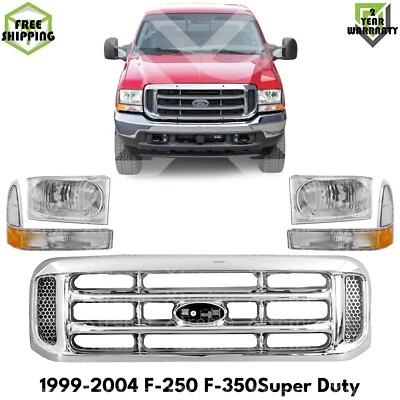 Front Grille Chrome & Headlight Kit For 1999-2004 Ford F-250 Super Duty & F-350 - Изображение 1 из 4