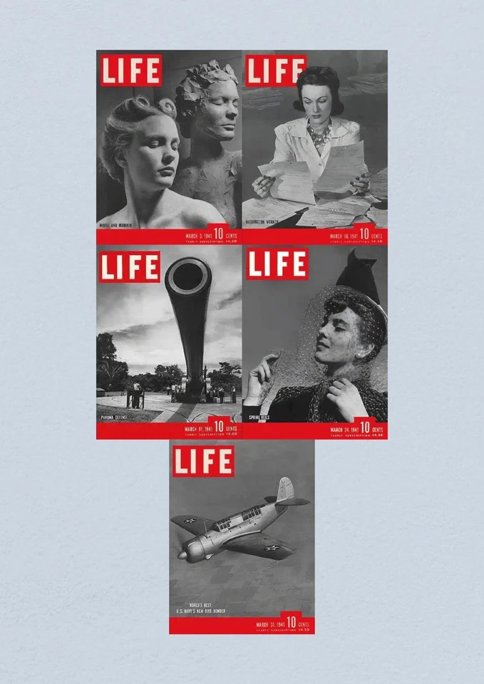 Life Magazine Lot of 5 Full Month of March 1941 3, 10, 17, 24, 31 WWII ERA Foto 1 de 1