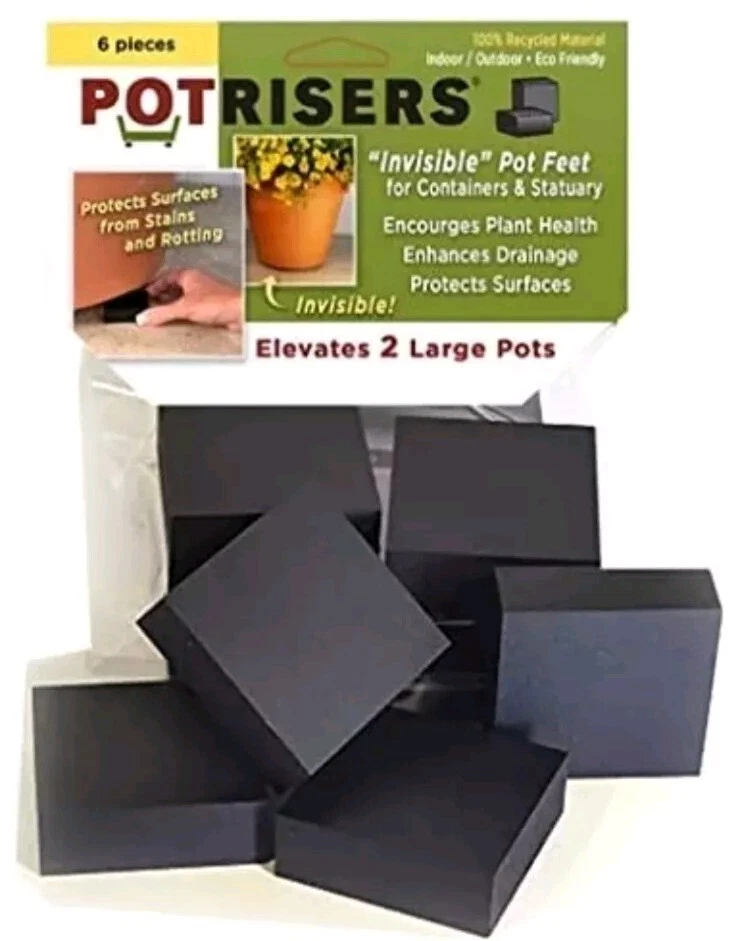 (6-Pk) Potrisers Invisible Pot Feet Black Large 2" Size PR2-6