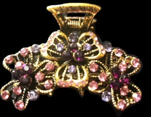 Neu Antik Gold mit Amethyst Kristall & Strass Floral 1 1/2" Haarkralle - Bild 1 von 2