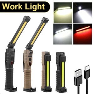 2Pack Magnetic Rechargeable COB LED RED Work Light Lamp Flashlight Folding Torch - Picture 1 of 15