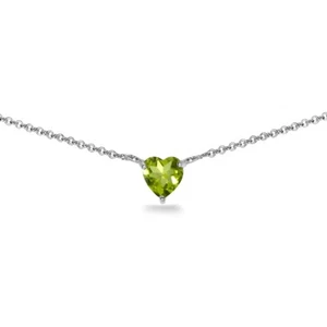 Dainty 7x7mm Heart Peridot Choker Necklace in Sterling Silver - Picture 1 of 3