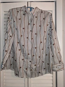 Chico's No Iron Sateen Tassel Striped Cotton Shirt Women's 3 US 16/18 - Picture 1 of 10