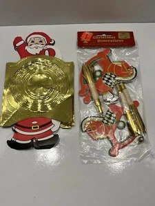 Vintage Foil Mylar Christmas Decorations Atomic  Santa Garland & Rocket Horses - Picture 1 of 7
