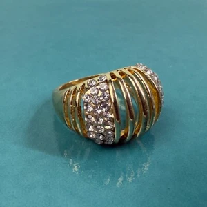 Open Work Rounded Dome CZ Stone Statement Gold Tone Women's Ring Size 8 - Picture 1 of 8