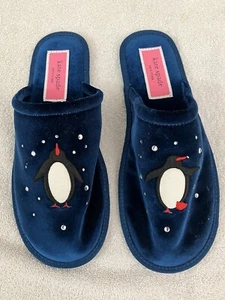 Neu ohne Etikett NEU Kate Spade blaue Samt-Slipper "Jolie" Winter Pinguine Strass 9,5 - Bild 1 von 3