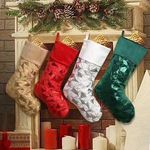 Set of 4 Velvet Christmas Stockings Large 198 Inch with Chic Geometric Print - Picture 1 of 9