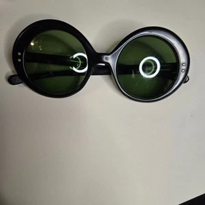 VINTAGE MAY Black LARGE ROUND FRAME 60'S USA SUNGLASSES McM Jackie O - Picture 1 of 15