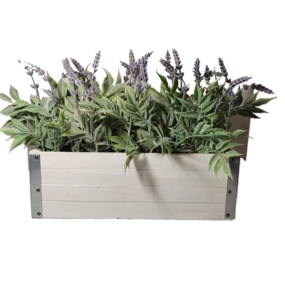 Arreglo de imitación lavanda blanco madera rústica metal jardinera mesa estante decoración 15" Foto 1 de 4