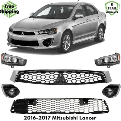 Front Grille Assembly & Headlight Assembly Kit For 2016-2017 Mitsubishi Lancer - Image 1 of 4