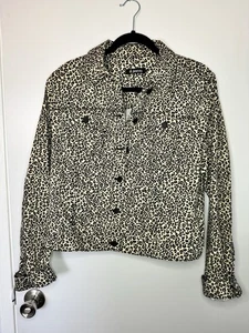 d. Jeans Womens Large Leopard Print Stretch Denim Trucker Jacket Pockets - Picture 1 of 6
