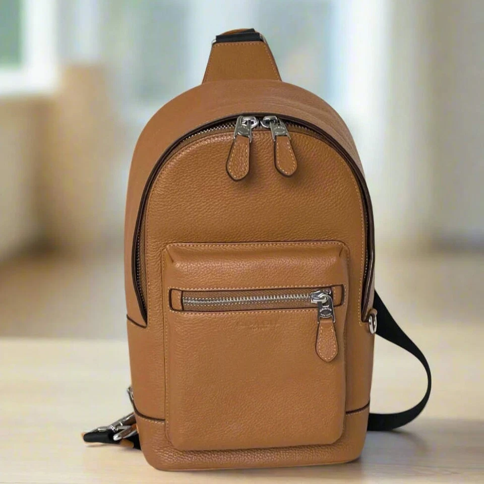 Coach West Pack Sling Bag 2540 Brown Pebble Leather Crossbody Backpack