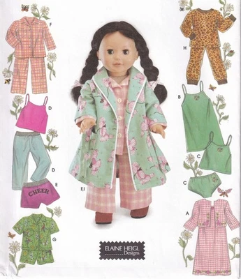 Doll 18" Nightgown Robe Camisole Pants Tops Pattern Simplicity 5276 from 2003 - Image 1 of 4