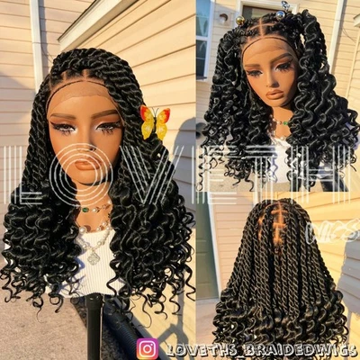 Se envía al día siguiente (ENVÍO 2 DÍAS) Peluca trenzada de encaje completo Cornrow, trenza negra sin nudos Foto 1 de 4